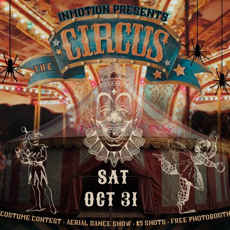 Circus background with the INMOTIon Presents Circus and event details