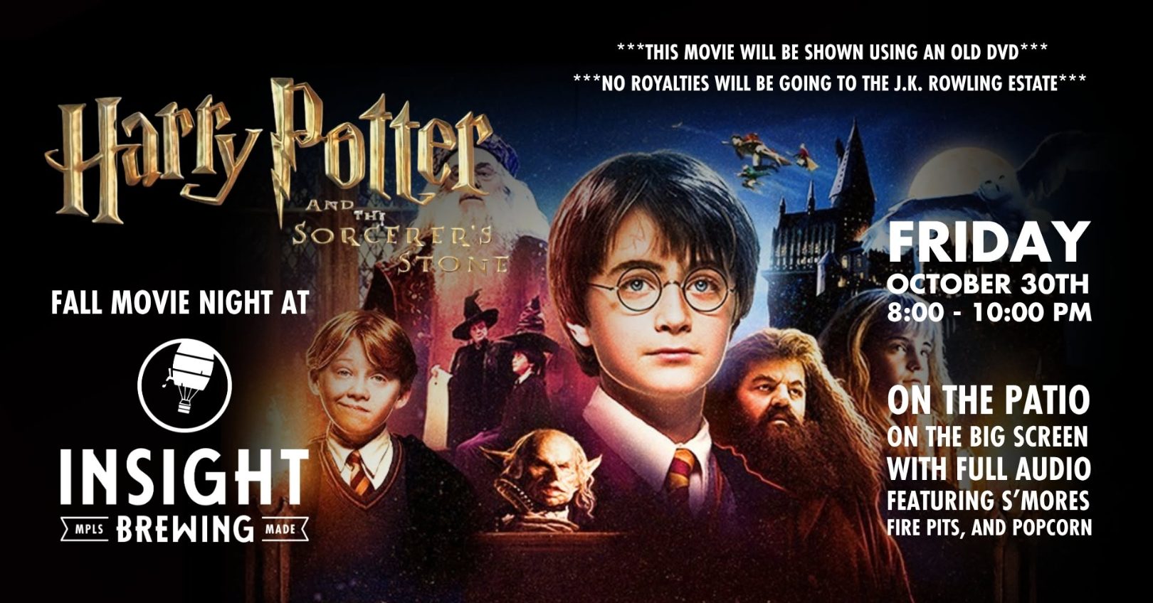 Harry Potter text with image of cast and event details
